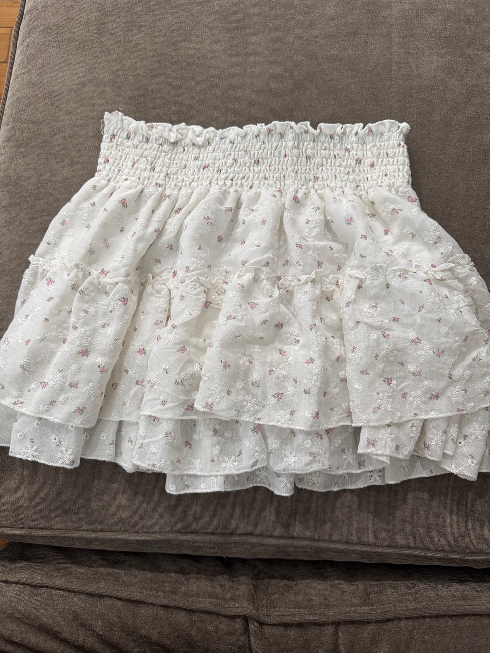 Altar'd State White Mini Skirt with Pink Floral Embroidery
